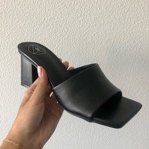 Missguided Black Square Toe Block Heel Mules